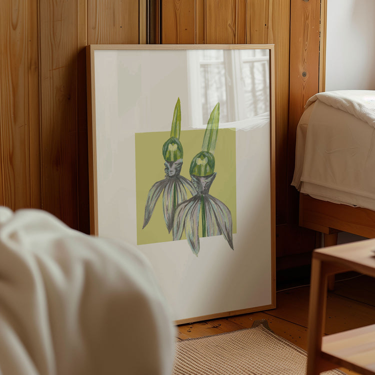 White Lady Finger Orchid Floral Fine Art Print | Gouache Flower Wall Art