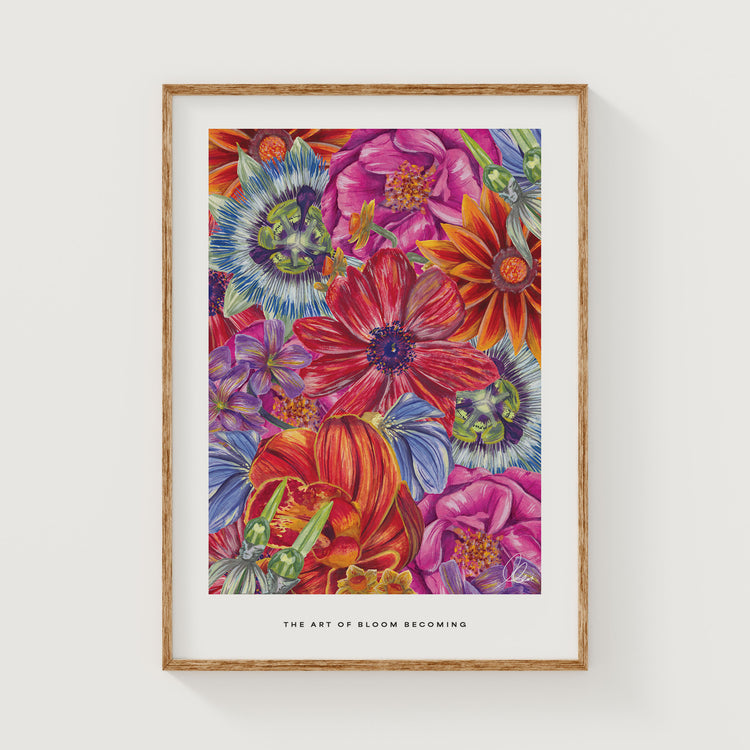 Botanical Floral Meadow Fine Art Print with Quote | Gouache Flower Wall Art