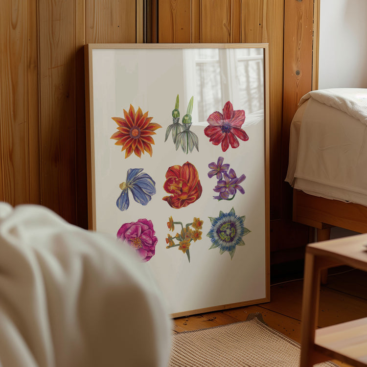 Floral Grid Fine Art Print | Gouache Flower Wall Art