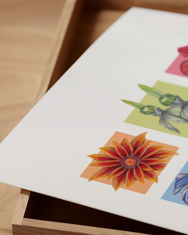 Floral Grid Fine Art Print with Quote | Gouache Flower Wall Art