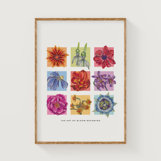 Floral Grid Fine Art Print with Quote | Gouache Flower Wall Art