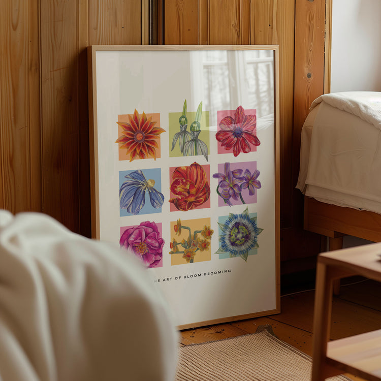 Floral Grid Fine Art Print with Quote | Gouache Flower Wall Art