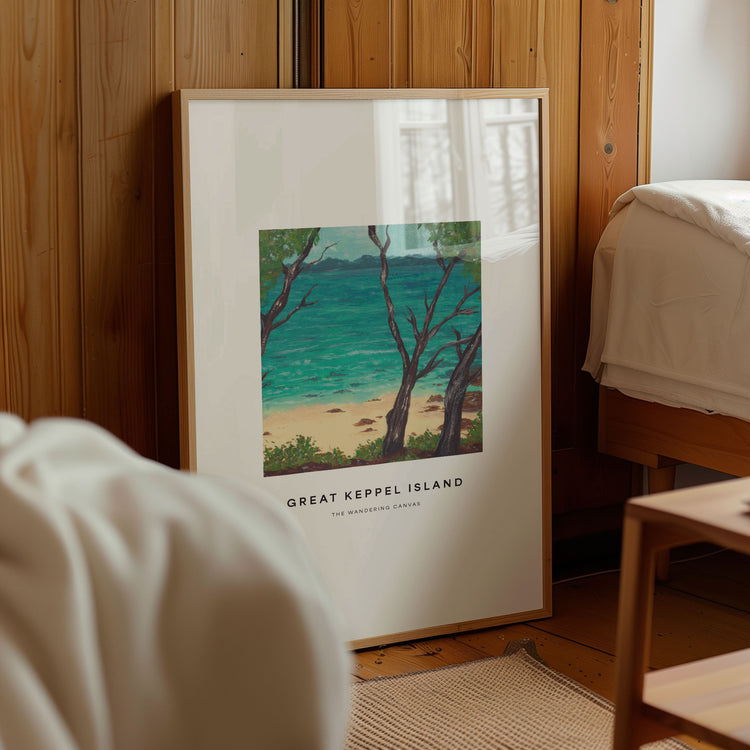 Great Keppel Island Minimal Travel Wall Art Print With Quote | Gouache Landscape Painting