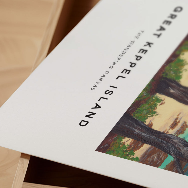 Great Keppel Island Minimal Travel Wall Art Print With Quote | Gouache Landscape Painting