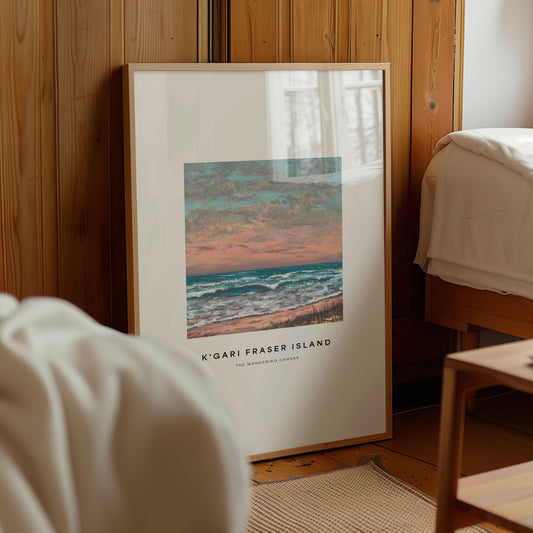 K'gari Fraser Island Minimal Travel Wall Art Print With Quote | Gouache Landscape Painting