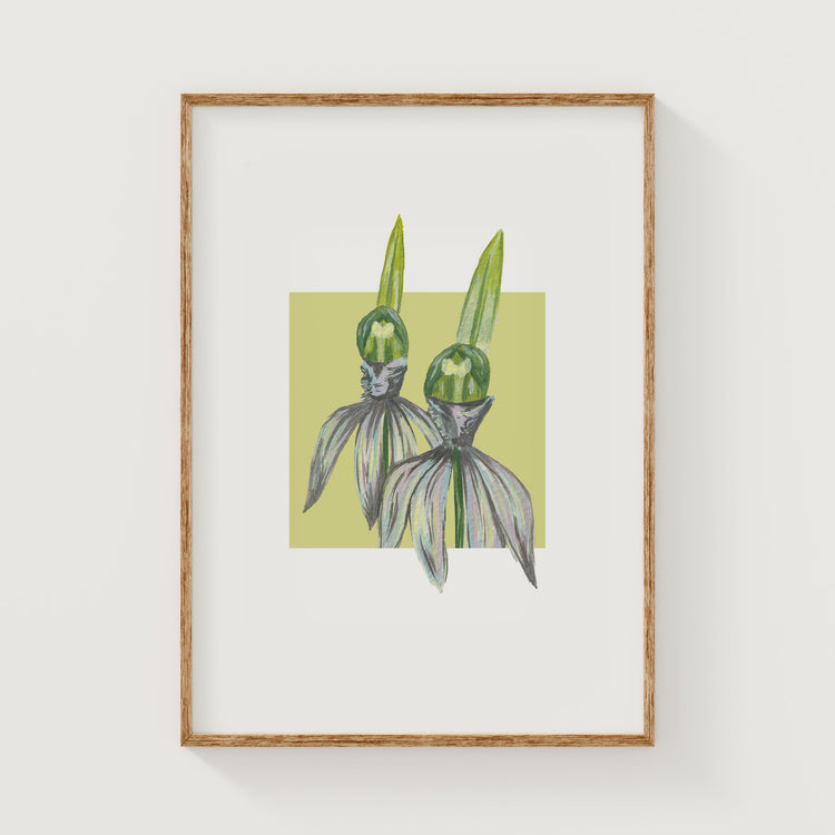 White Lady Finger Orchid Floral Fine Art Print | Gouache Flower Wall Art