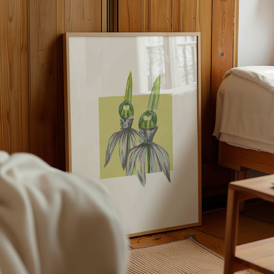 White Lady Finger Orchid Floral Fine Art Print | Gouache Flower Wall Art