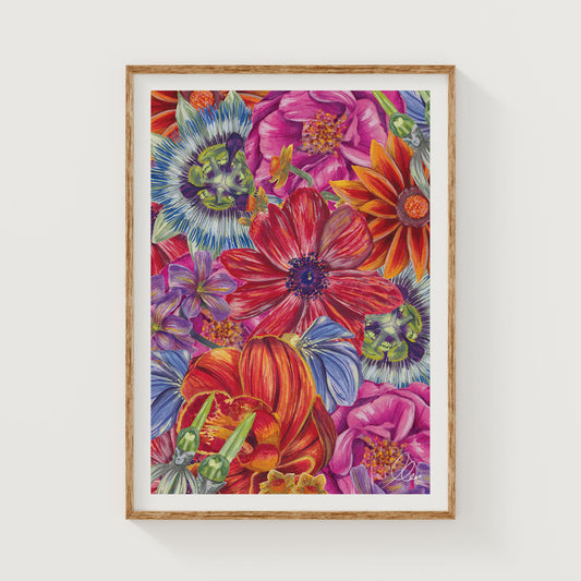 Botanical Floral Meadow Fine Art Print | Gouache Flower Wall Art