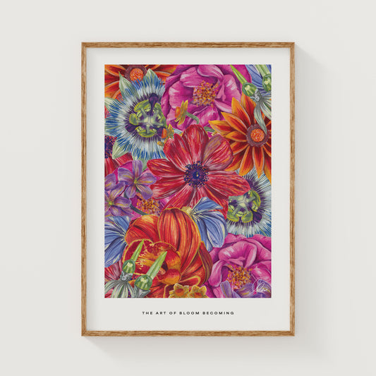 Botanical Floral Meadow Fine Art Print with Quote | Gouache Flower Wall Art