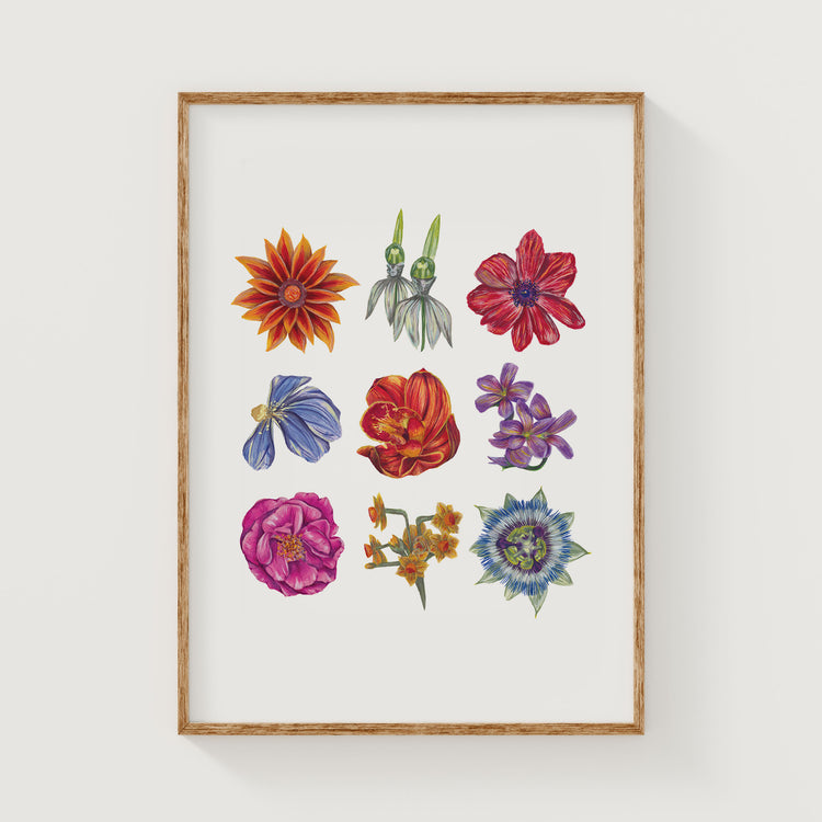 Floral Grid Fine Art Print | Gouache Flower Wall Art