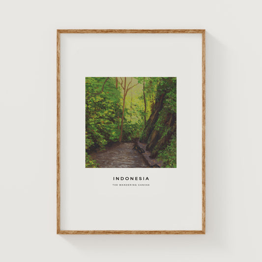 Bali Indonesia Minimal Travel Wall Art Print With Quote | Gouache Landscape Painting