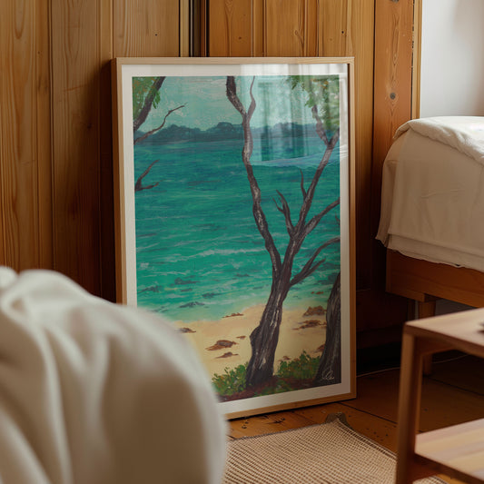 Great Keppel Island Travel Art Print | Gouache Landscape Wall Art