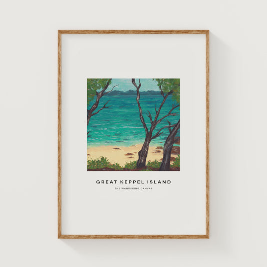 Great Keppel Island Minimal Travel Wall Art Print With Quote | Gouache Landscape Painting