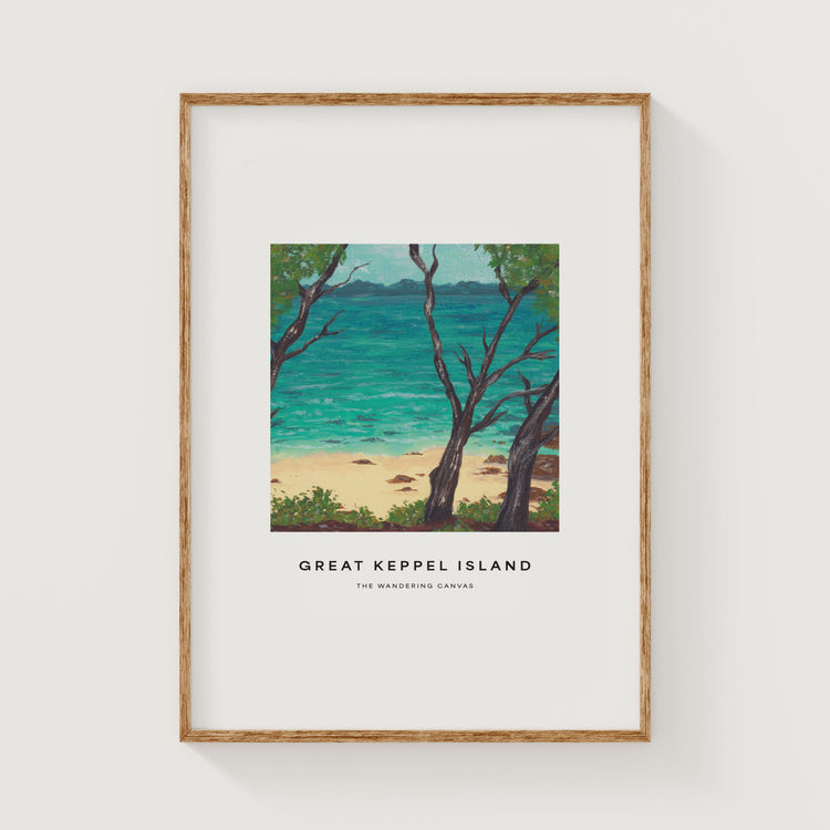 Great Keppel Island Minimal Travel Wall Art Print With Quote | Gouache Landscape Painting