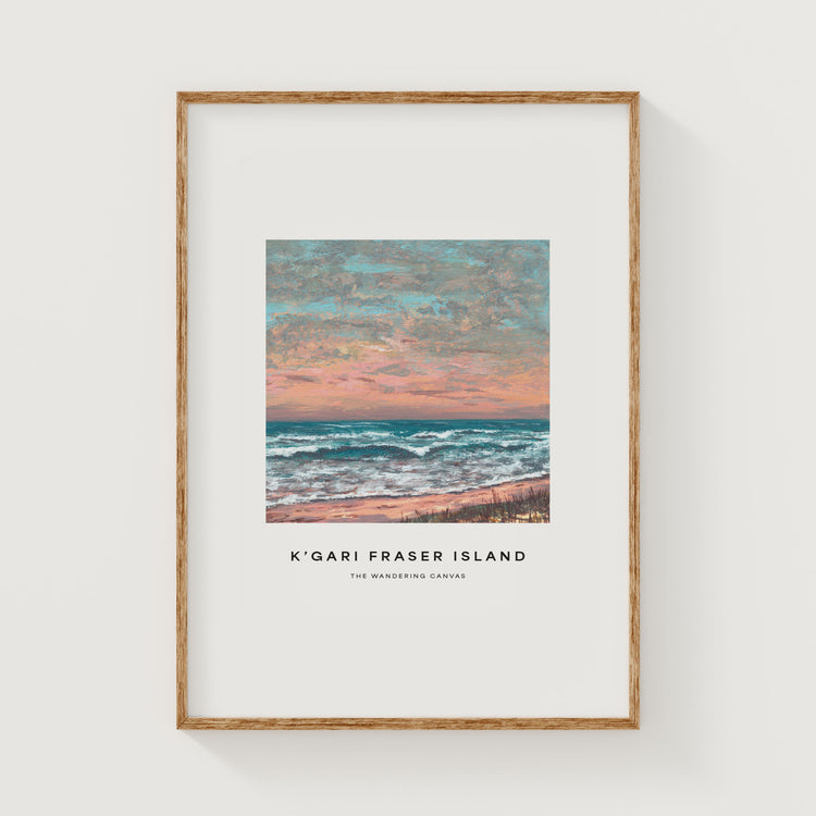 K'gari Fraser Island Minimal Travel Wall Art Print With Quote | Gouache Landscape Painting