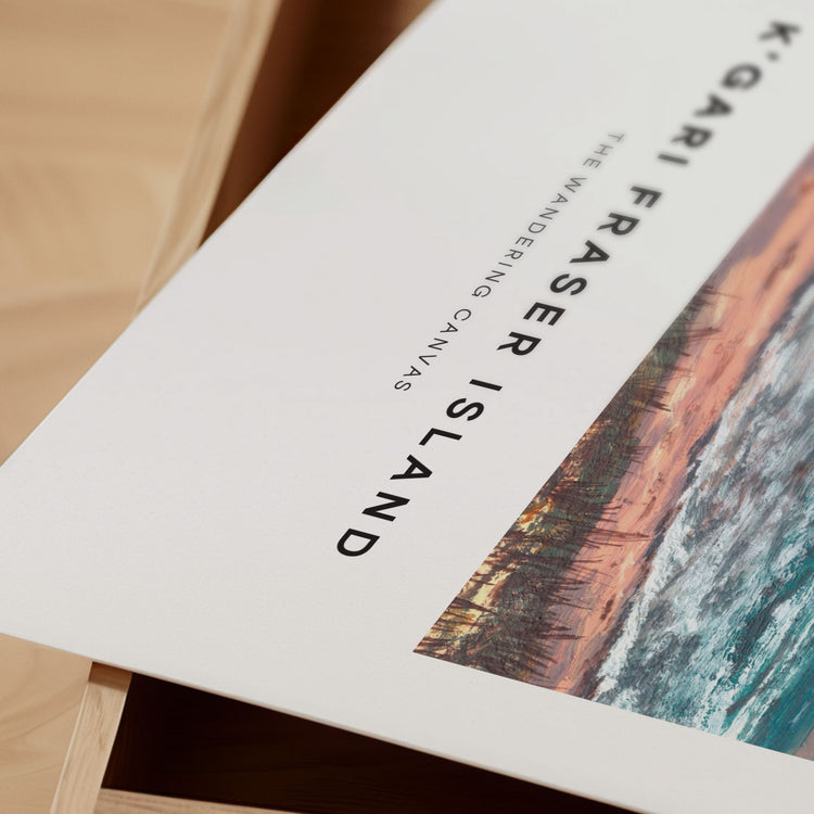 K'gari Fraser Island Minimal Travel Wall Art Print With Quote | Gouache Landscape Painting
